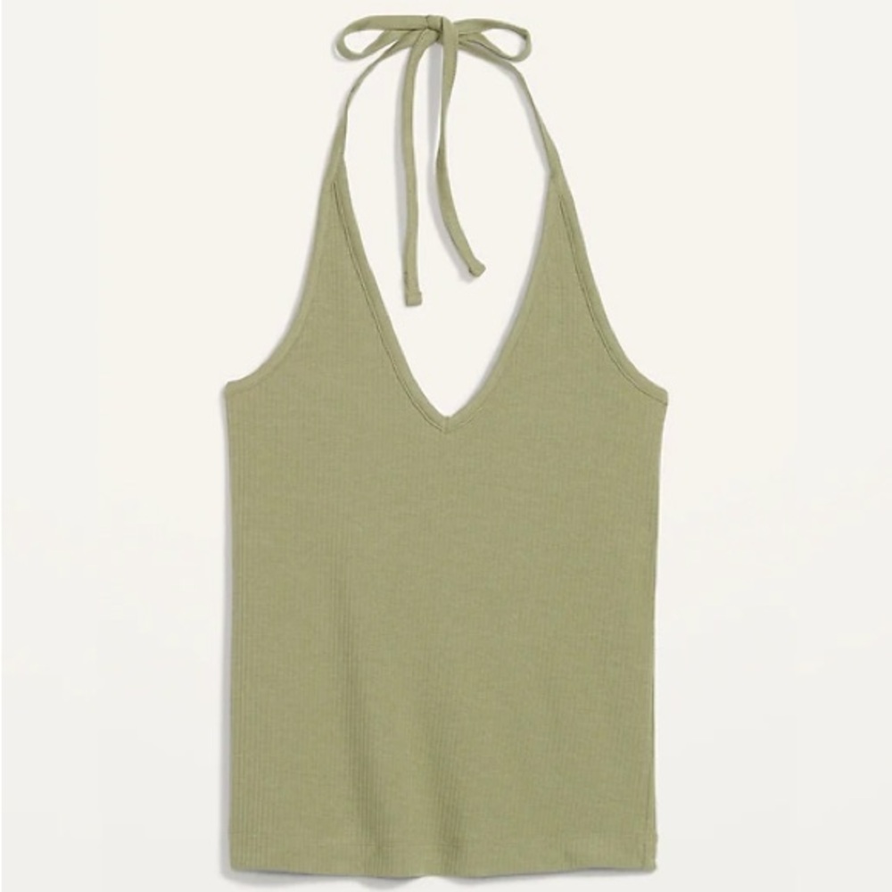 Old Navy Fitted Olive Green Rib Knit Halter Tank Top Size Medium